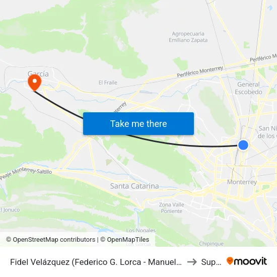 Fidel Velázquez (Federico G. Lorca - Manuel L. Barragán) to Supera map