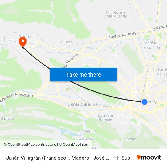Julián Villagrán (Francisco I. Madero - José María Arteaga) to Supera map