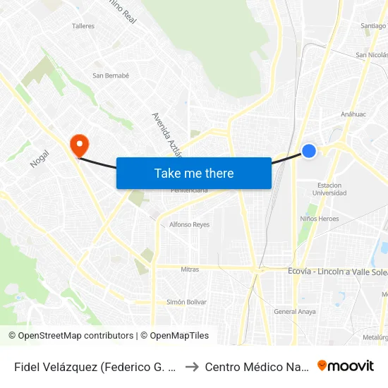 Fidel Velázquez (Federico G. Lorca - Manuel L. Barragán) to Centro Médico Nacional Del Noreste map