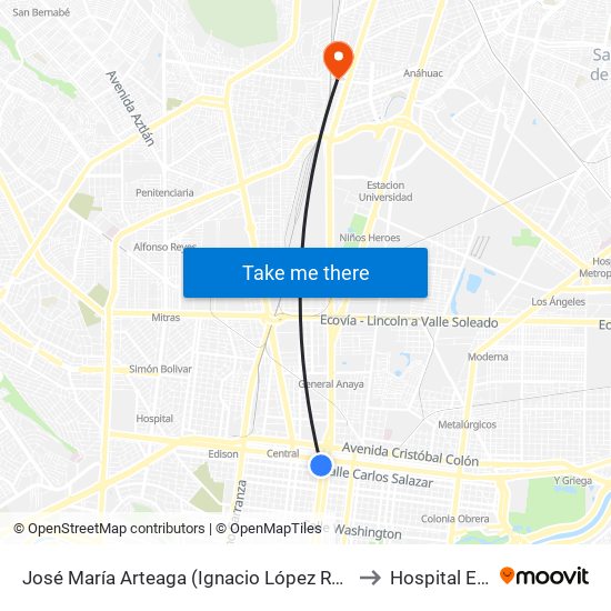 José María Arteaga (Ignacio López Rayón - Pino Suárez) to Hospital El Roble map