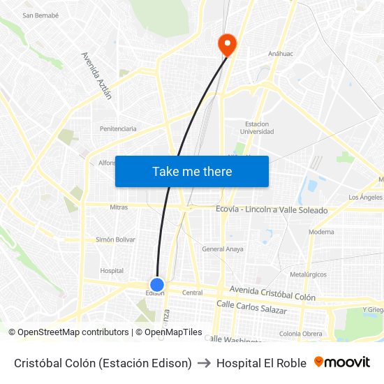 Cristóbal Colón (Estación Edison) to Hospital El Roble map