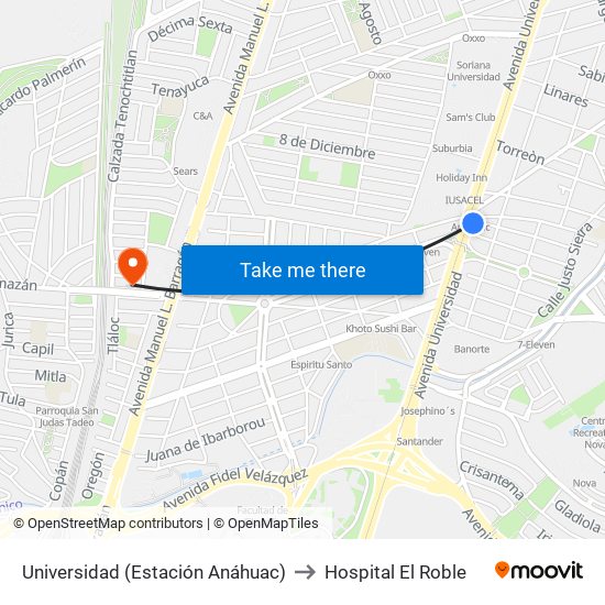 Universidad (Estación Anáhuac) to Hospital El Roble map