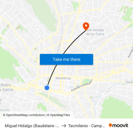 Miguel Hidalgo (Baudelaire - Santos Degollado) to Tecmilenio - Campus San Nicolás map