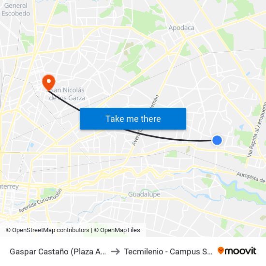 Gaspar Castaño (Plaza Acanto 935) to Tecmilenio - Campus San Nicolás map