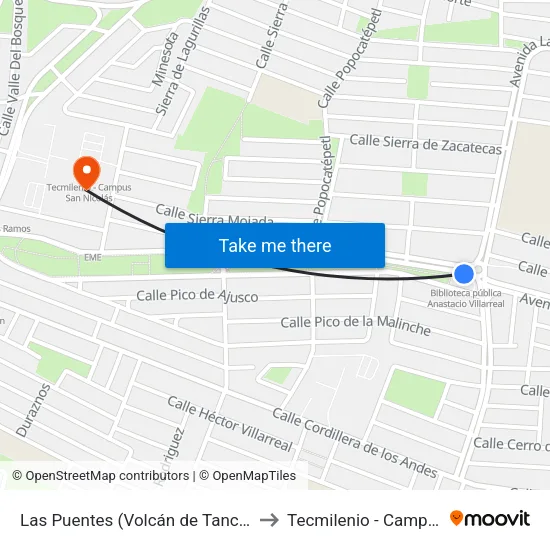 Las Puentes (Volcán de Tancítaro - Monte Olimpo) to Tecmilenio - Campus San Nicolás map