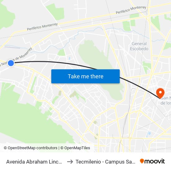 Avenida Abraham Lincoln, 3160 to Tecmilenio - Campus San Nicolás map