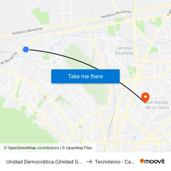 Unidad Democrática (Unidad Geográfica - Unidad Americana) to Tecmilenio - Campus San Nicolás map
