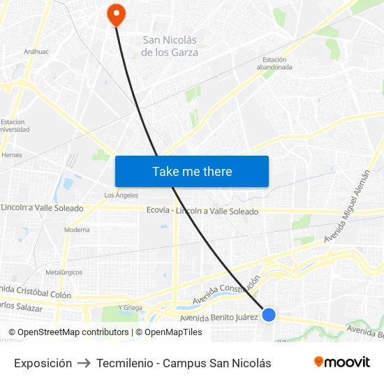 Exposición to Tecmilenio - Campus San Nicolás map