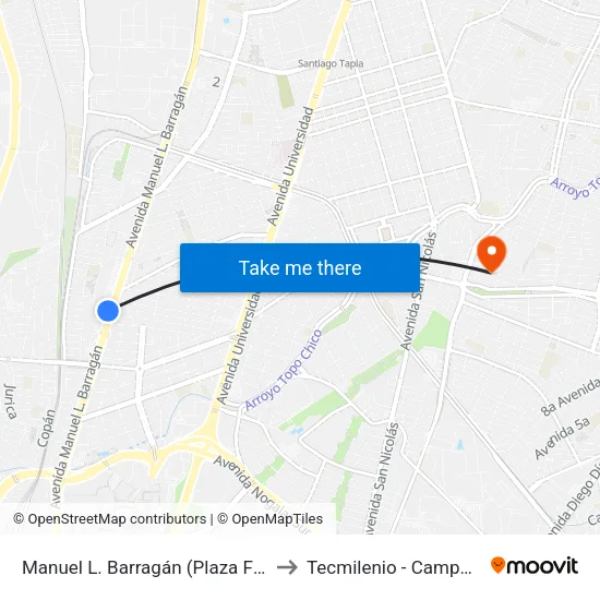 Manuel L. Barragán (Plaza Fiesta Anáhuac Sur) to Tecmilenio - Campus San Nicolás map