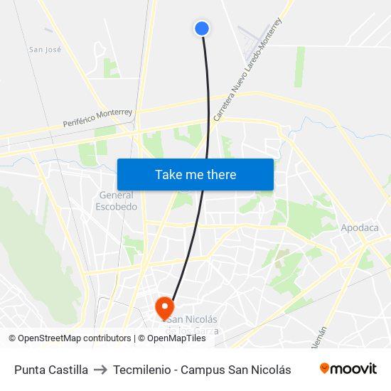 Punta Castilla to Tecmilenio - Campus San Nicolás map