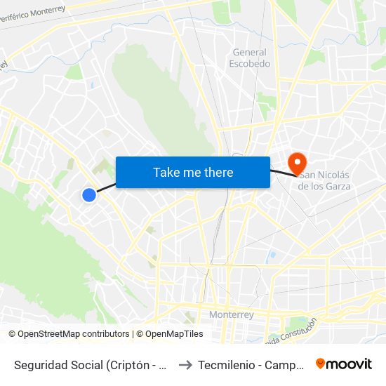 Seguridad Social (Criptón - Comisión Tripartita) to Tecmilenio - Campus San Nicolás map