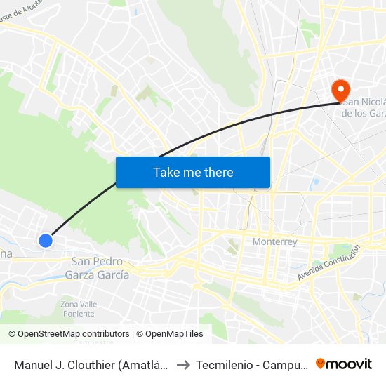 Manuel J. Clouthier (Amatlán - Chimalpopoca) to Tecmilenio - Campus San Nicolás map