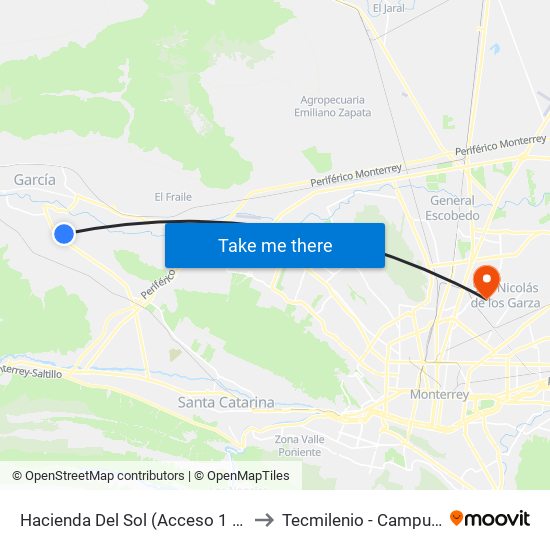 Hacienda Del Sol (Acceso 1 de Villas Del Álcali) to Tecmilenio - Campus San Nicolás map