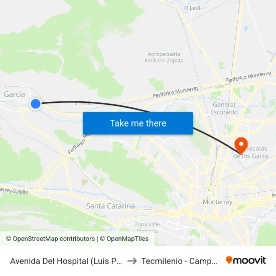 Avenida Del Hospital (Luis Pasteur - Monterrey) to Tecmilenio - Campus San Nicolás map