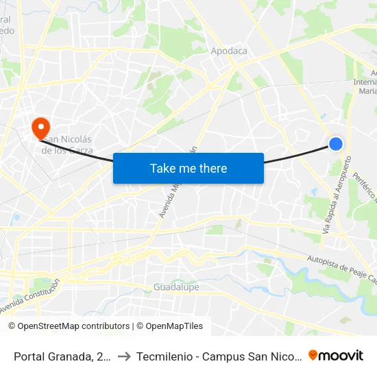 Portal Granada, 272 to Tecmilenio - Campus San Nicolás map