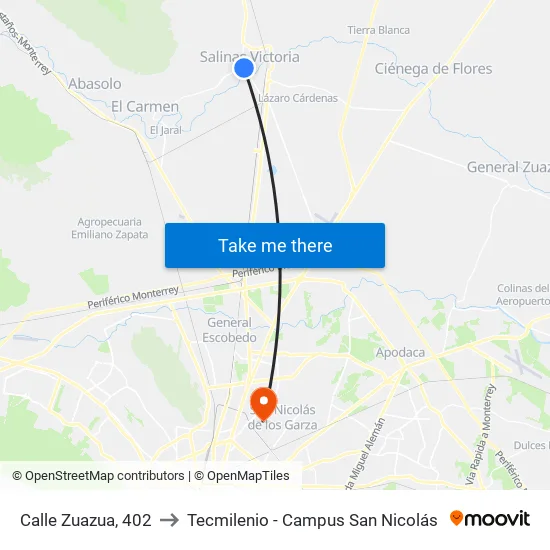 Calle Zuazua, 402 to Tecmilenio - Campus San Nicolás map