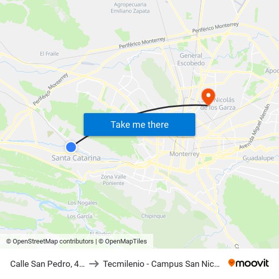 Calle San Pedro, 400 to Tecmilenio - Campus San Nicolás map