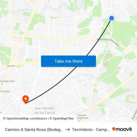 Camino A Santa Rosa (Bodega Aurrerá Santa Rosa) to Tecmilenio - Campus San Nicolás map