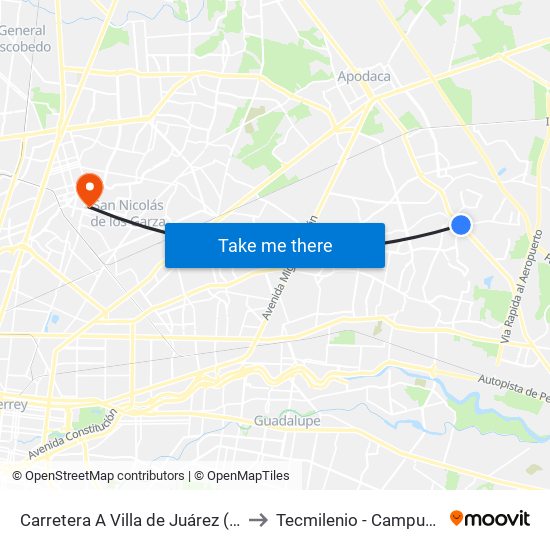 Carretera A Villa de Juárez (Bodega Aurrera) to Tecmilenio - Campus San Nicolás map