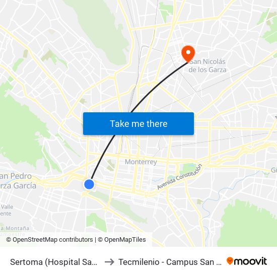 Sertoma (Hospital San José) to Tecmilenio - Campus San Nicolás map