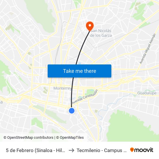 5 de Febrero (Sinaloa - Hilario Martínez) to Tecmilenio - Campus San Nicolás map