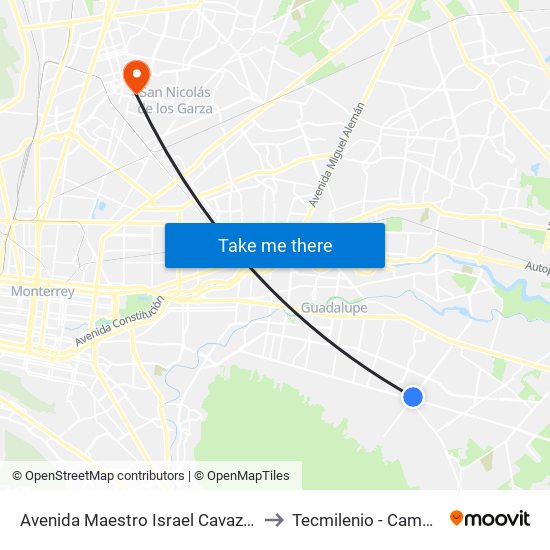 Avenida Maestro Israel Cavazos Garza, Eloy Cavazos to Tecmilenio - Campus San Nicolás map