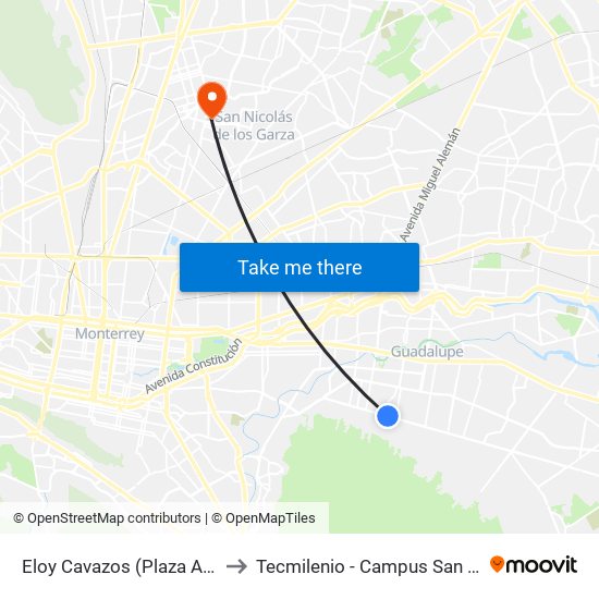 Eloy Cavazos (Plaza Arcadia) to Tecmilenio - Campus San Nicolás map