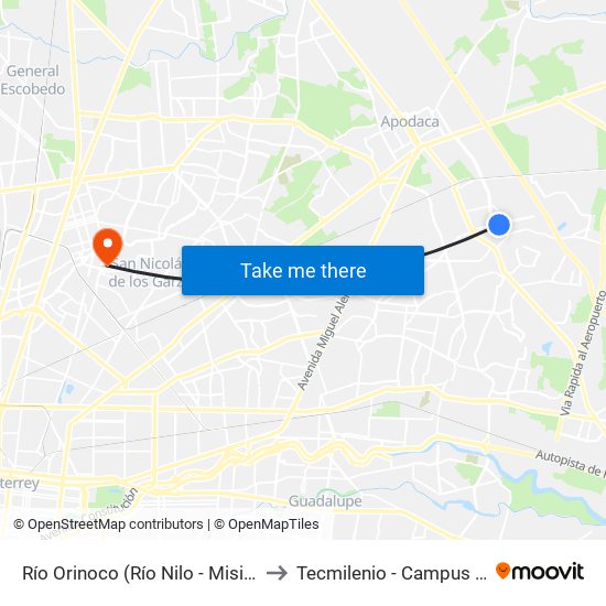 Río Orinoco (Río Nilo - Misión de Huinalá) to Tecmilenio - Campus San Nicolás map