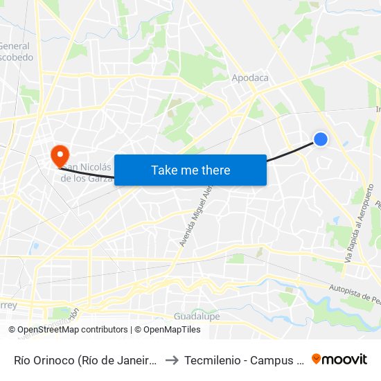 Río Orinoco (Río de Janeiro - San Isidro) to Tecmilenio - Campus San Nicolás map