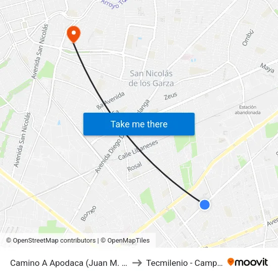 Camino A Apodaca (Juan M. Farías - Raúl Murrieta) to Tecmilenio - Campus San Nicolás map