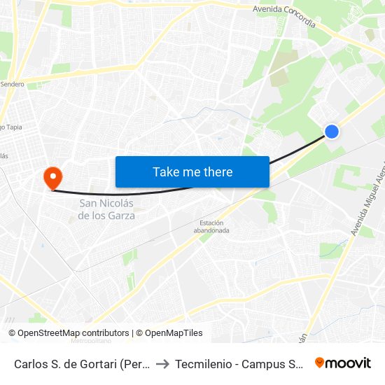 Carlos S. de Gortari (Perfiles L.M.) to Tecmilenio - Campus San Nicolás map