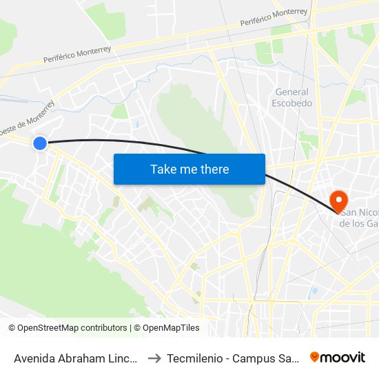 Avenida Abraham Lincoln 1650 to Tecmilenio - Campus San Nicolás map