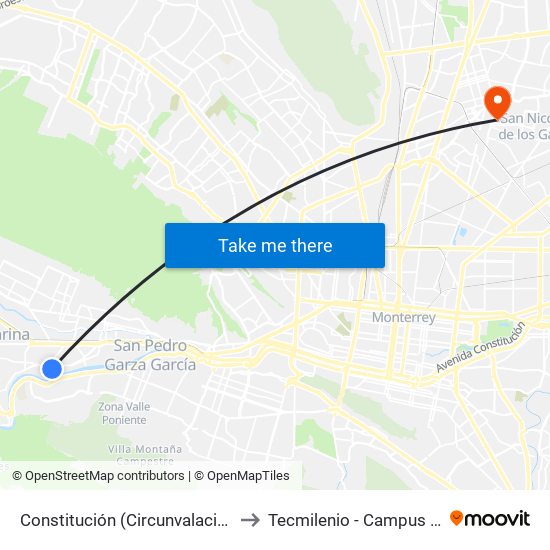 Constitución (Circunvalación - Araucaria) to Tecmilenio - Campus San Nicolás map