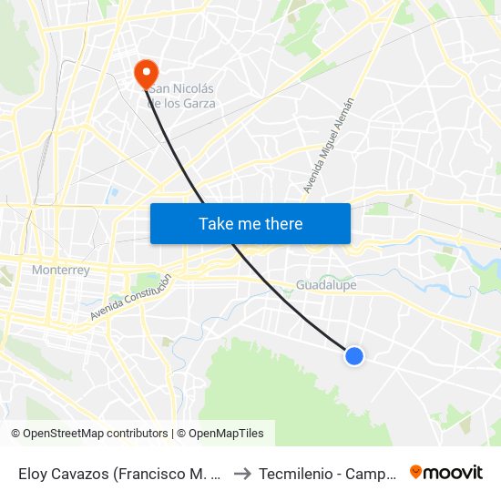 Eloy Cavazos (Francisco M. Zertuche - Cozumel) to Tecmilenio - Campus San Nicolás map