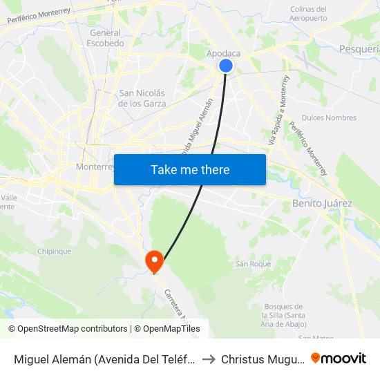Miguel Alemán (Avenida Del Teléfono - Antiguo Camino A Huinalá) to Christus Muguerza Estanzuela map