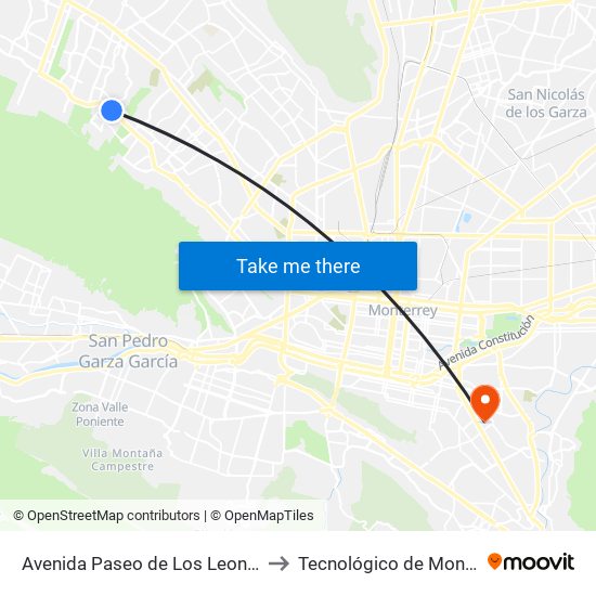 Avenida Paseo de Los Leones 124 to Tecnológico de Monterrey map