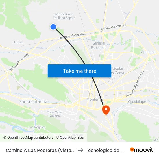 Camino A Las Pedreras (Vistas Del Parque) to Tecnológico de Monterrey map