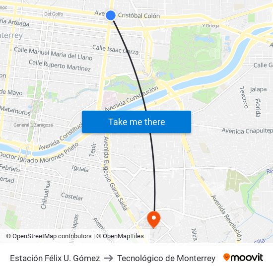 Estación Félix U. Gómez to Tecnológico de Monterrey map