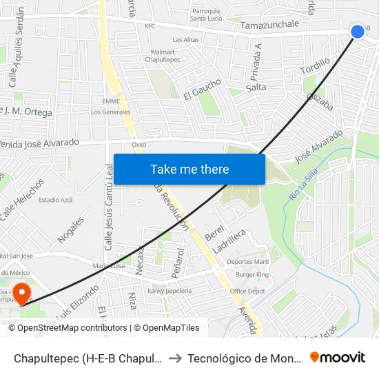 Chapultepec (H-E-B Chapultepec) to Tecnológico de Monterrey map