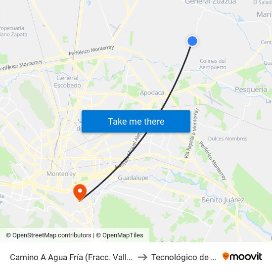 Camino A Agua Fría (Fracc. Valle de Santa Elena) to Tecnológico de Monterrey map