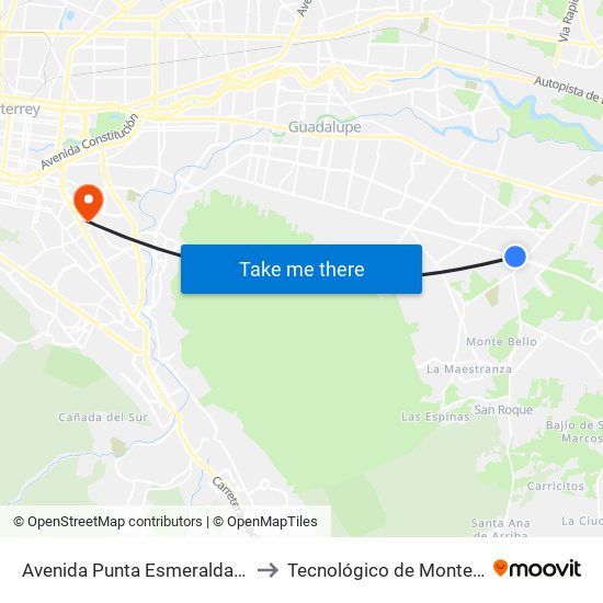 Avenida Punta Esmeralda 102 to Tecnológico de Monterrey map