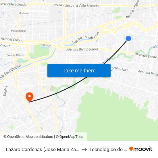 Lázaro Cárdenas (José María Zaragoza - Chinacos) to Tecnológico de Monterrey map