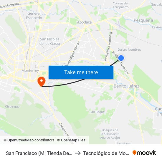 San Francisco (Mi Tienda Del Ahorro) to Tecnológico de Monterrey map