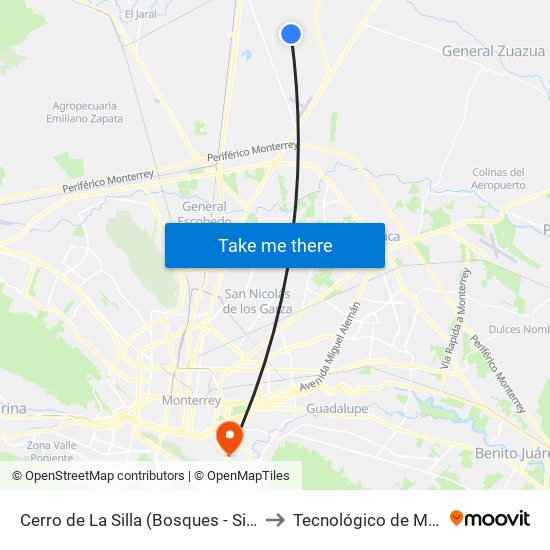 Cerro de La Silla (Bosques - Sierra Madre) to Tecnológico de Monterrey map