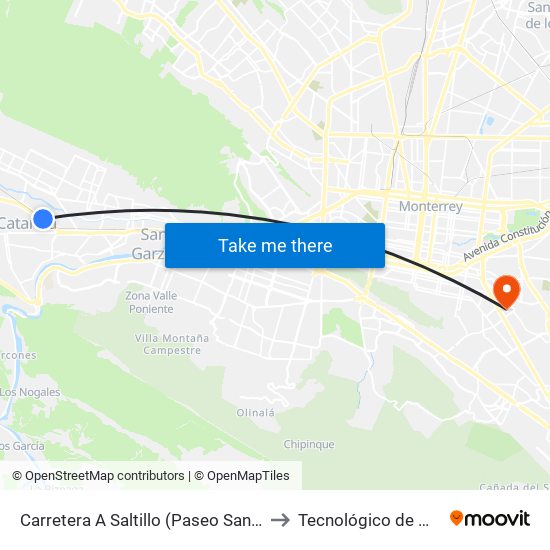 Carretera A Saltillo (Paseo Santa Catarina 2) to Tecnológico de Monterrey map