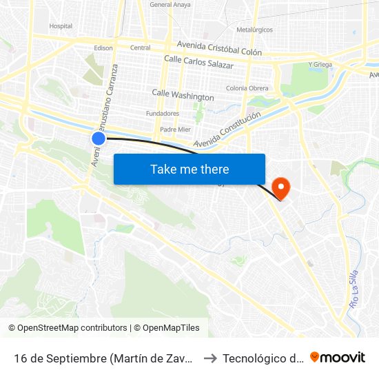 16 de Septiembre (Martín de Zavala - Venustiano Carranza) to Tecnológico de Monterrey map