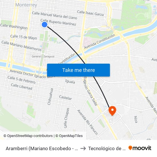 Aramberri (Mariano Escobedo - Ignacio Zaragoza) to Tecnológico de Monterrey map