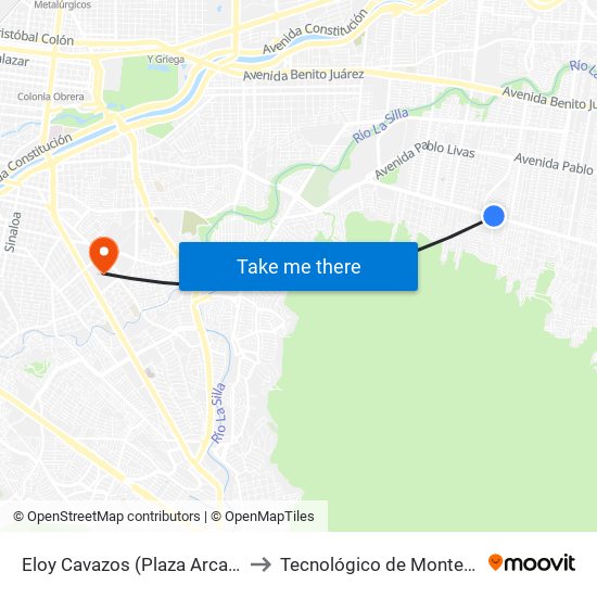 Eloy Cavazos (Plaza Arcadia) to Tecnológico de Monterrey map