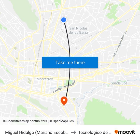Miguel Hidalgo (Mariano Escobedo - Padre Mier) to Tecnológico de Monterrey map
