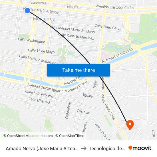 Amado Nervo (José María Arteaga - Carlos Salazar) to Tecnológico de Monterrey map